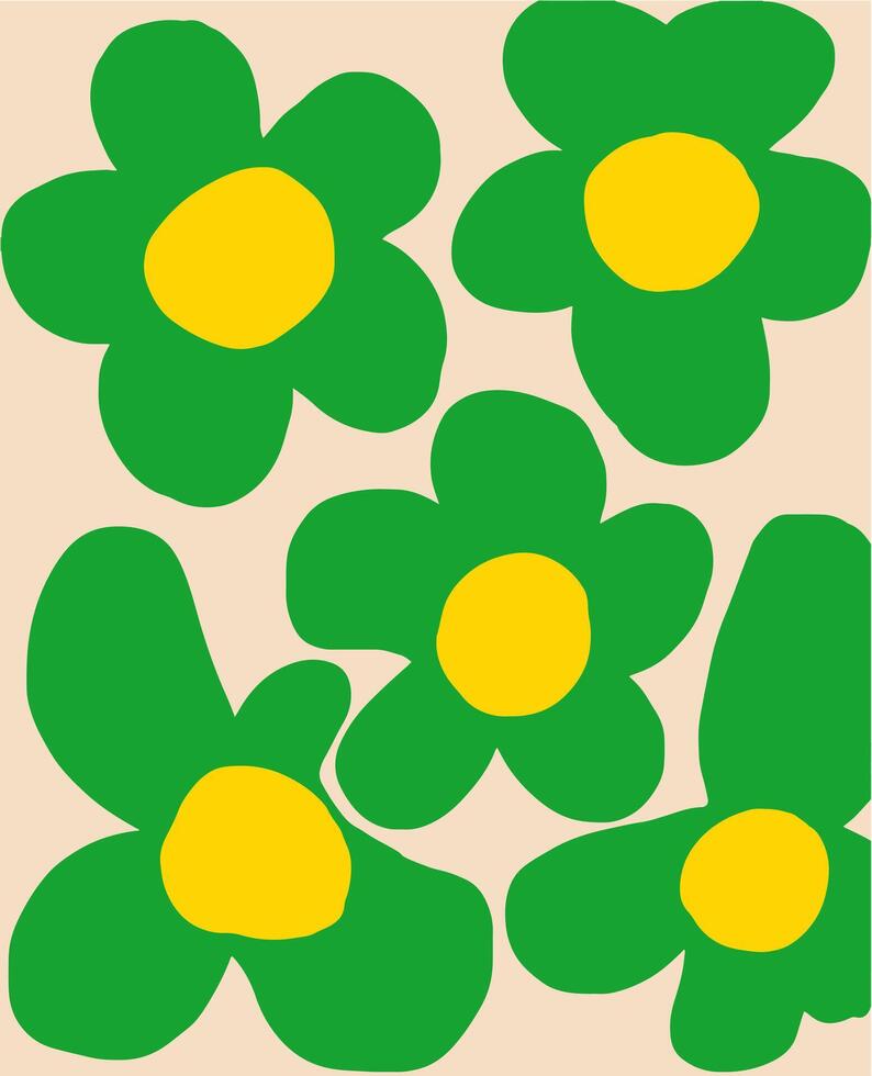Green Daisies in Retro Style art vector