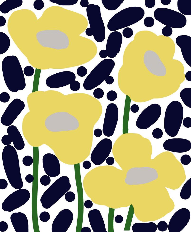 Yellow flowers with black dots background illustration art vector