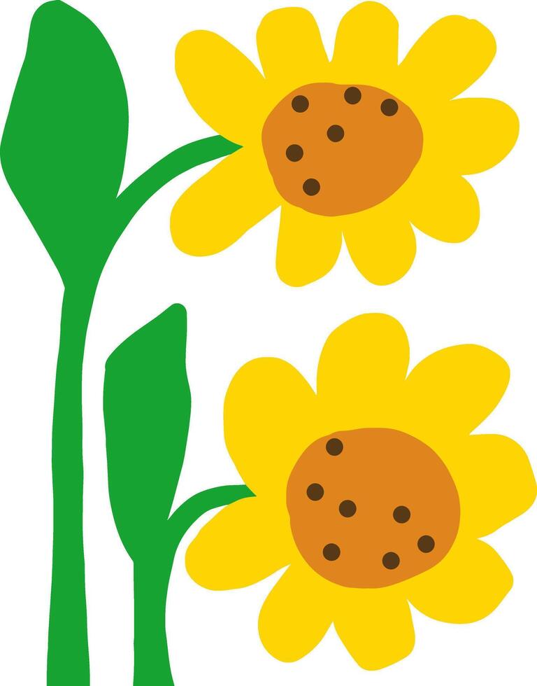 Two cheerful sunflowers in a simple, flat style. vector