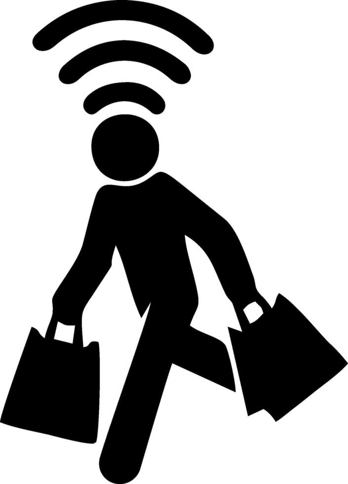 Wireless Shopping Icon, A person with shopping bags and wifi signal vector