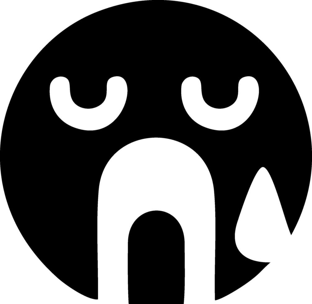 Sad Emoji Icon with Teardrop, Black and White Graphic vector