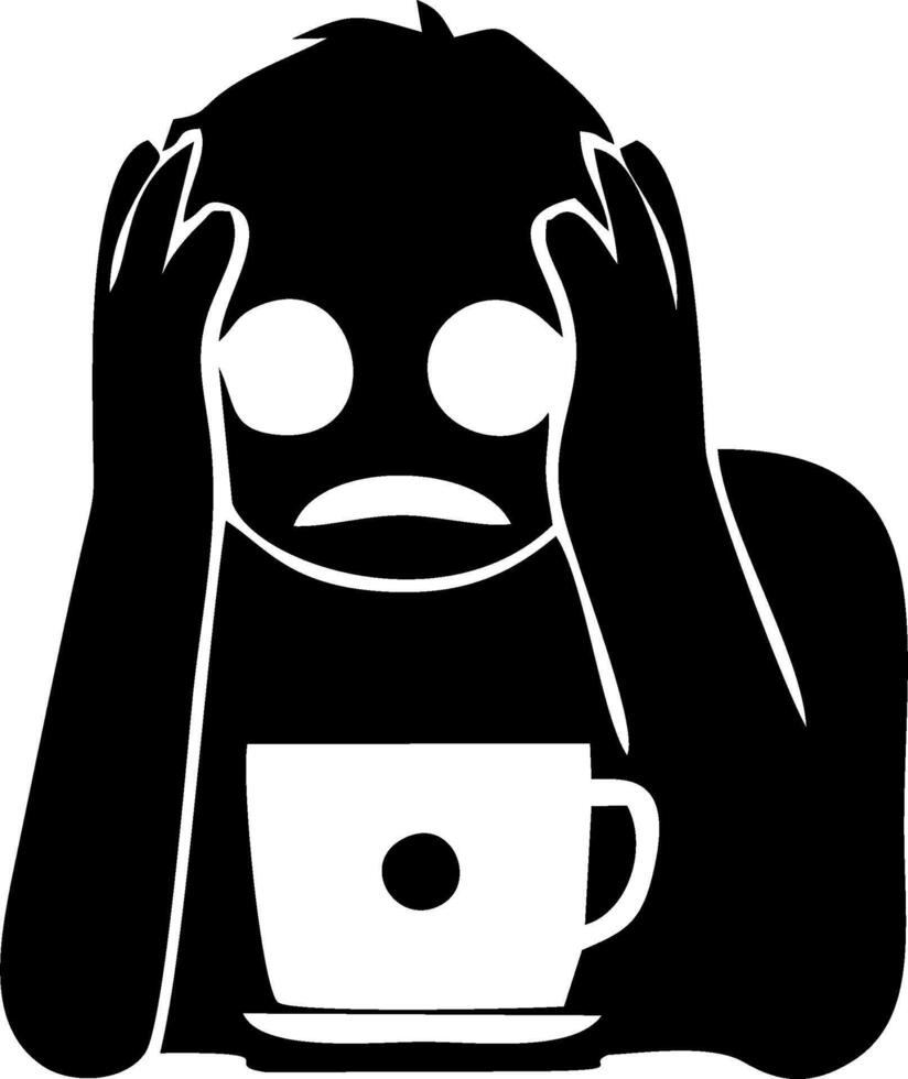 Frustrated Person Holding Head in Despair with Coffee Cup vector