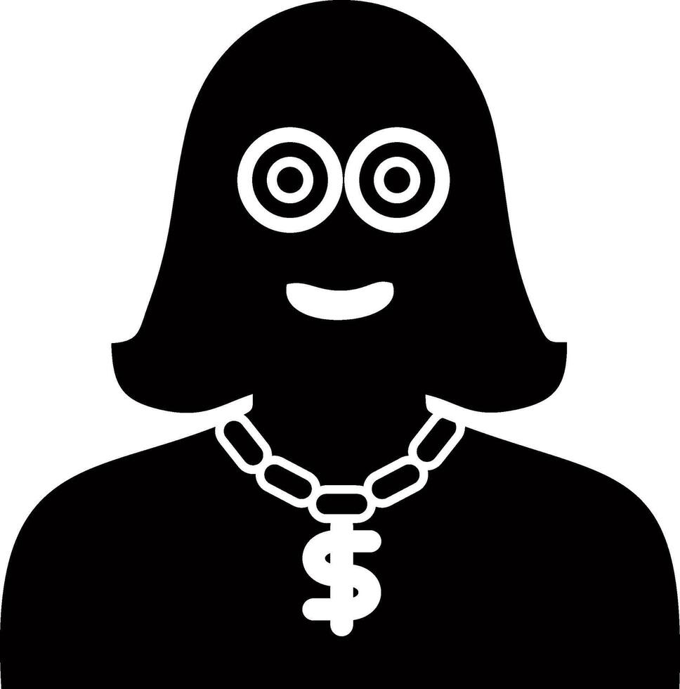 Wealthy woman with exaggerated eyes and a large dollar sign necklace, silhouette style. vector