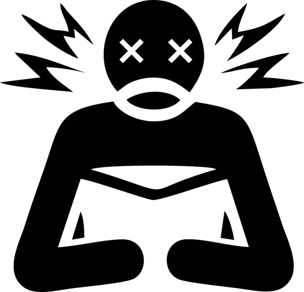 A person experiencing overwhelming stress or pain, depicted in a graphic icon. vector