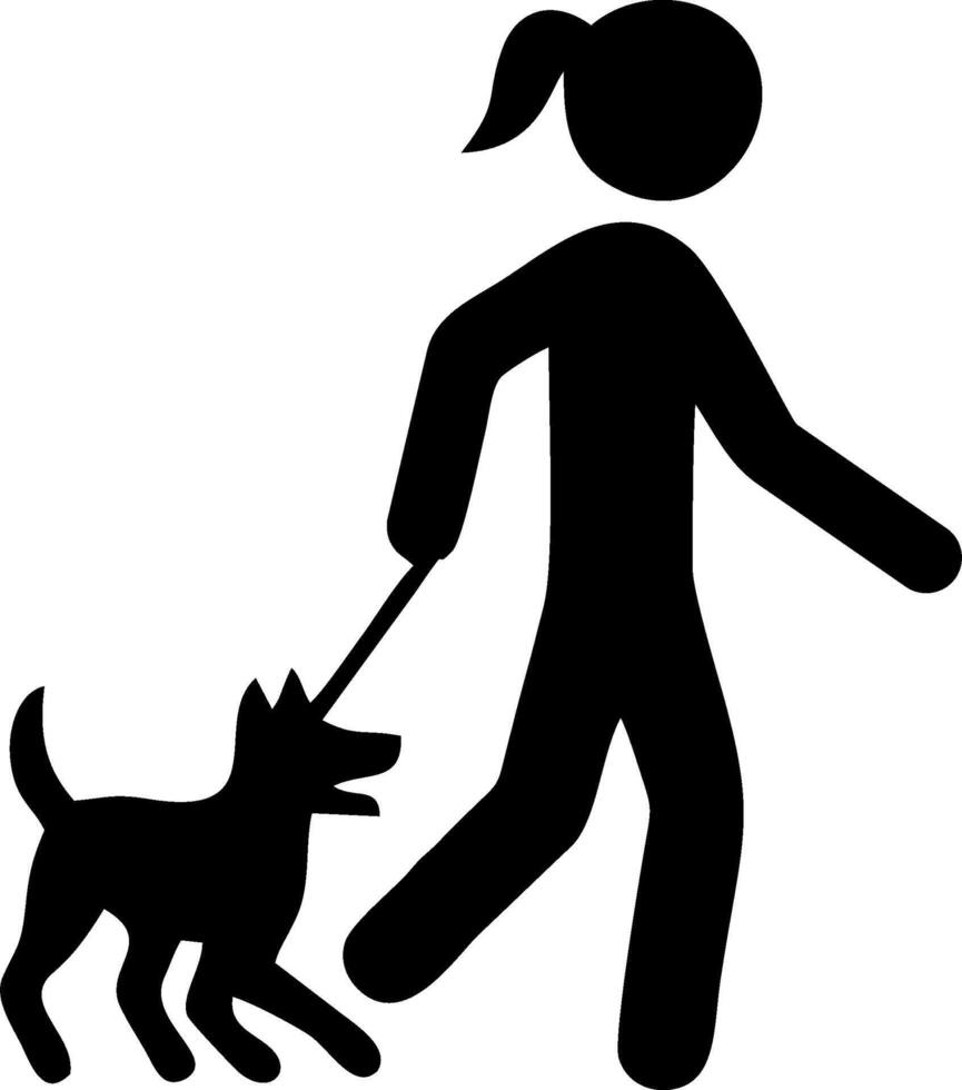 Woman Walking Dog on Leash - Simple Silhouette Stock Photo vector