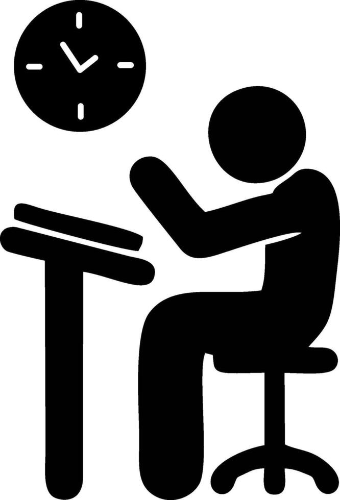 Person working at a desk, time management concept vector