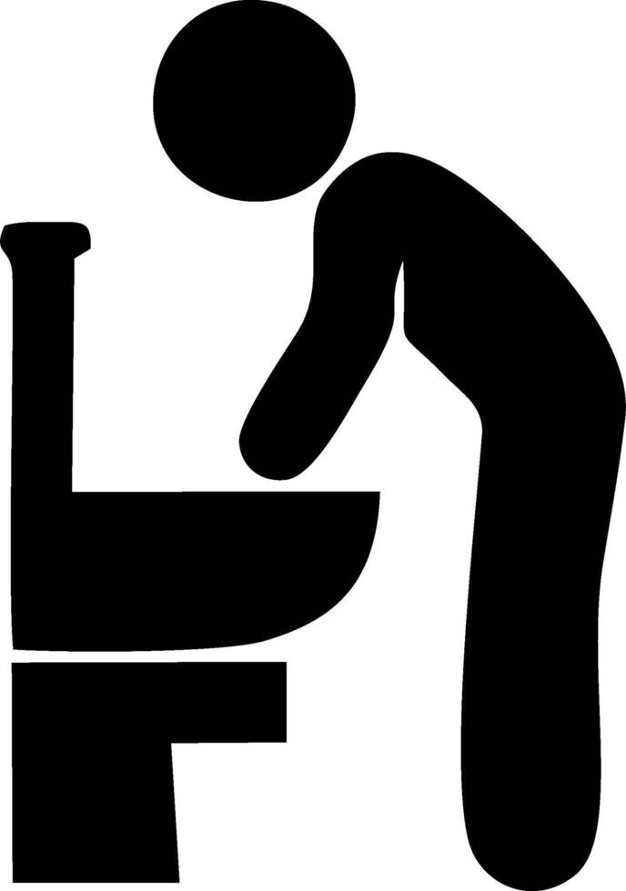 Simple black and white pictogram of a person using a toilet. vector