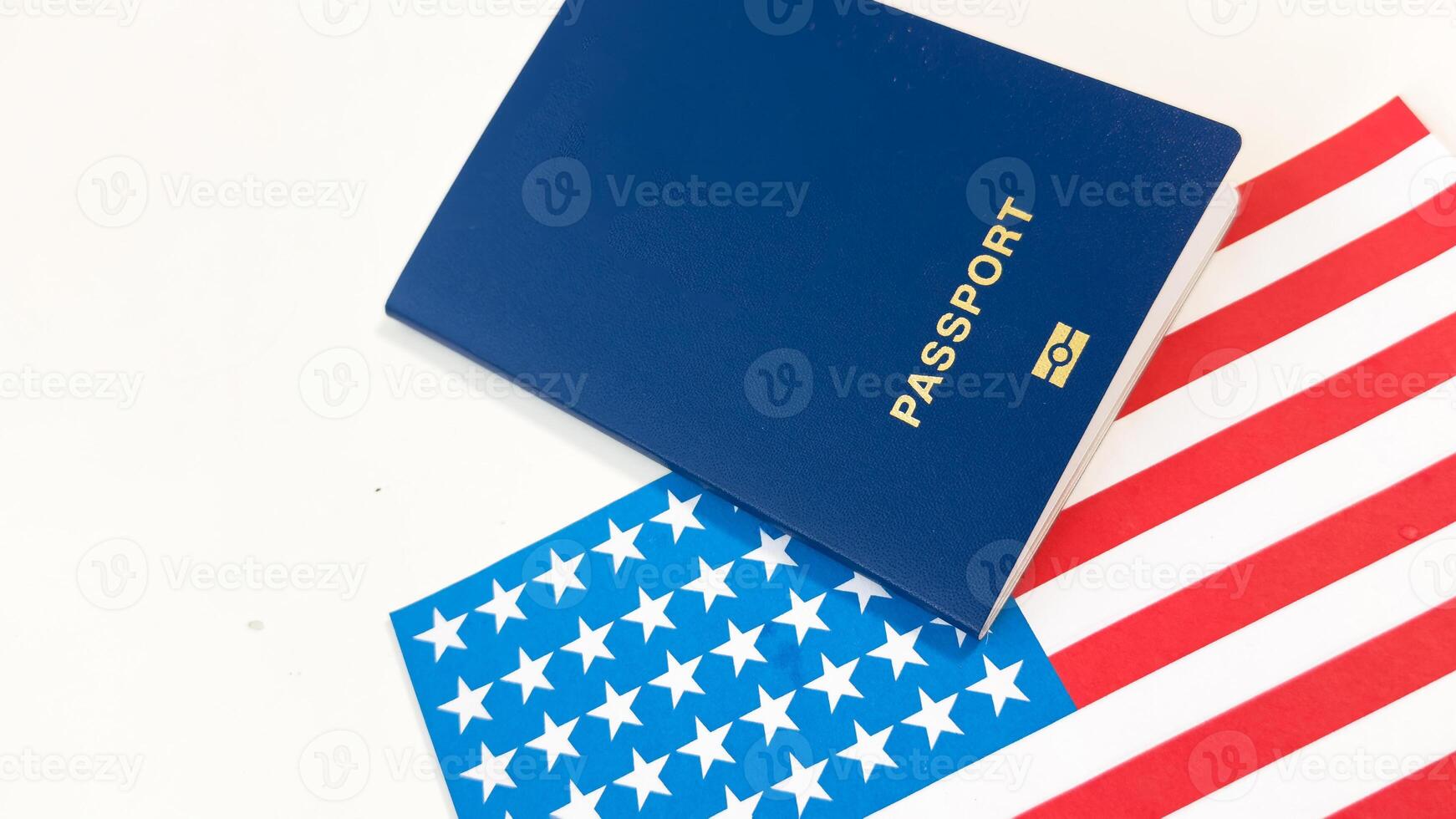 US passport issued to citizen and national of the United States of America to travel in most countries outside with USA flag photo