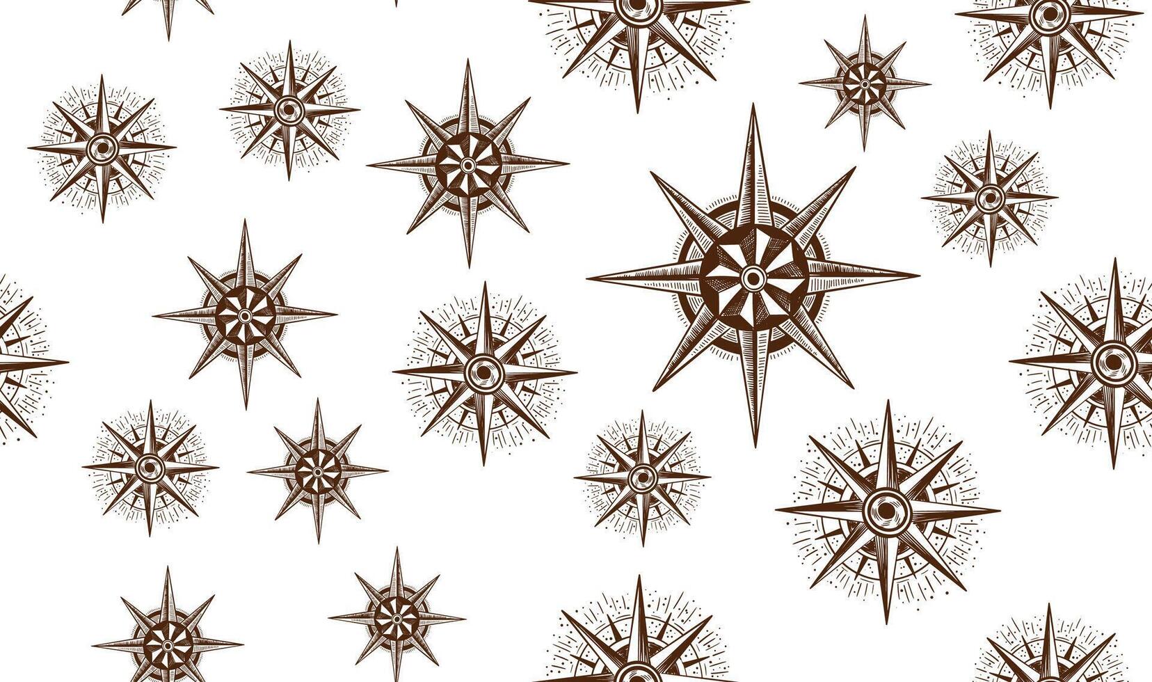 Compass wind rose on white, pattern, sketch, hand drawn Illustration. vector