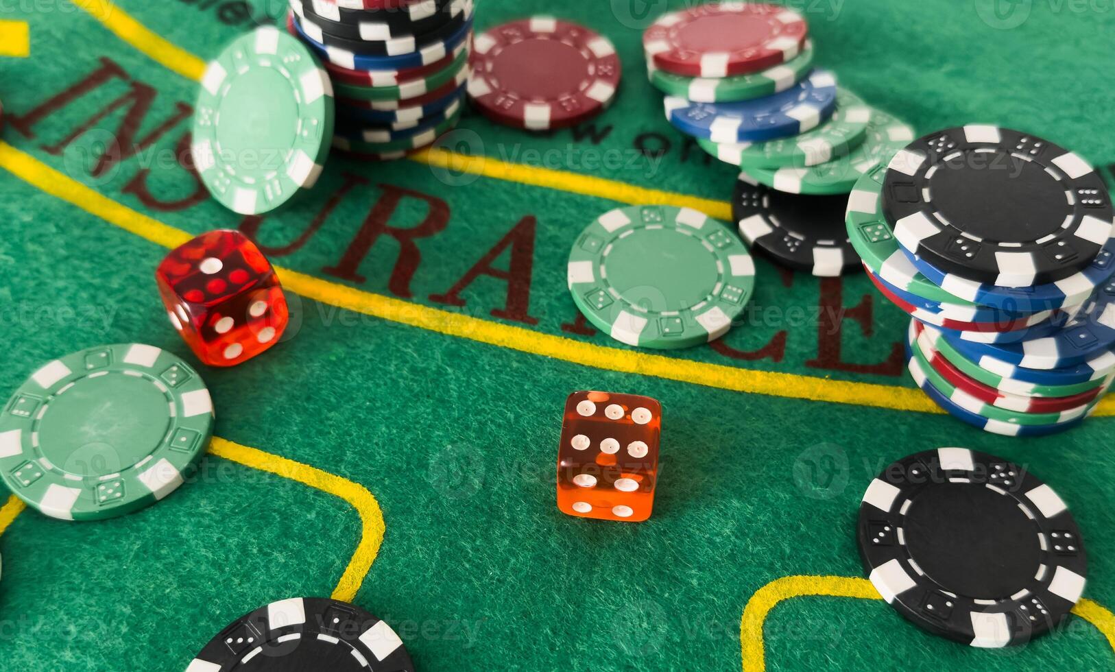 Casino concept. Dice game on bokeh background. photo