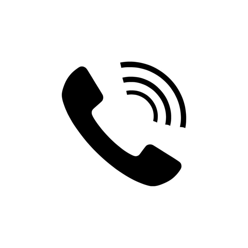 Phone call icon illustration of telephone receiver with sound waves black and white vector