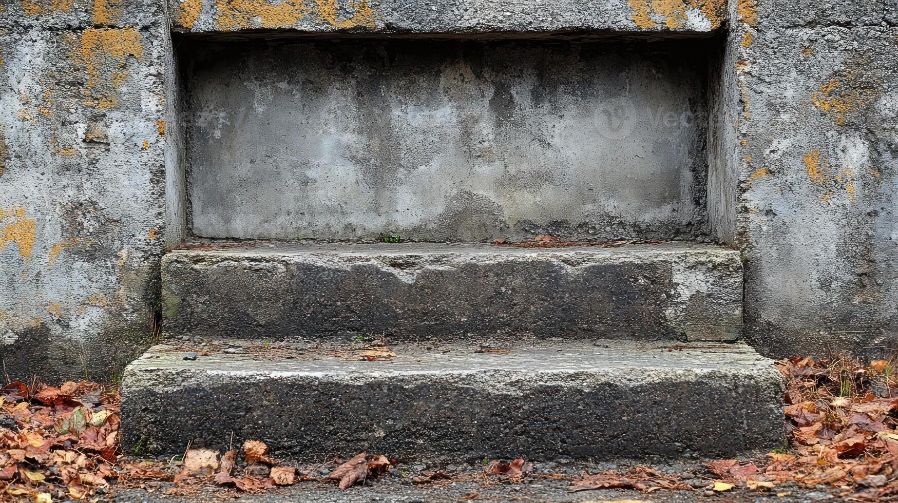 Weathered stone steps surrounded by autumn leaves in a tranquil outdoor setting photo