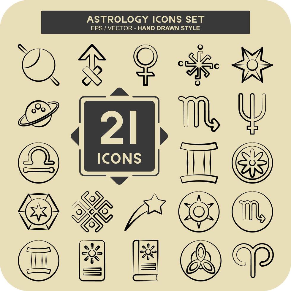 Icon Set Astrology. related to Education symbol. hand drawn style. design editable vector