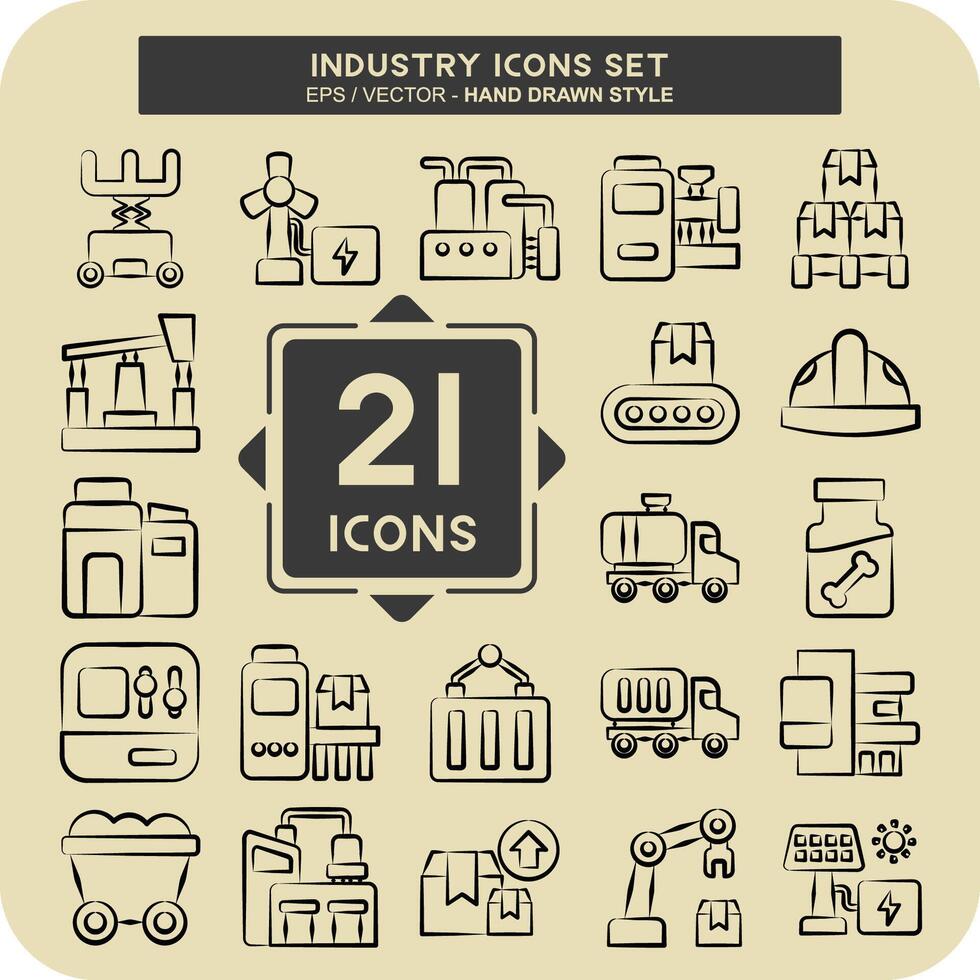 Icon Set Industry. related to Education symbol. hand drawn style. design editable vector