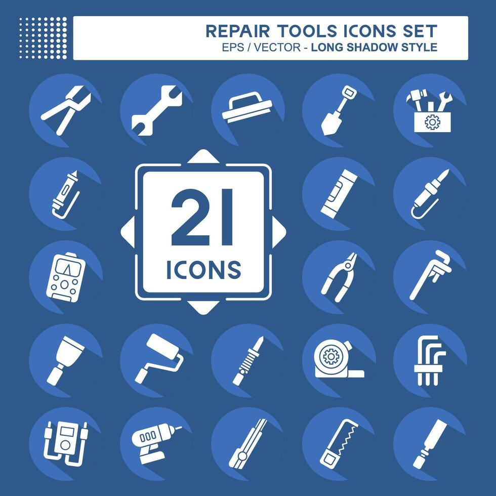 Icon Set Repair Tools. related to Education symbol. long shadow style. design editable vector