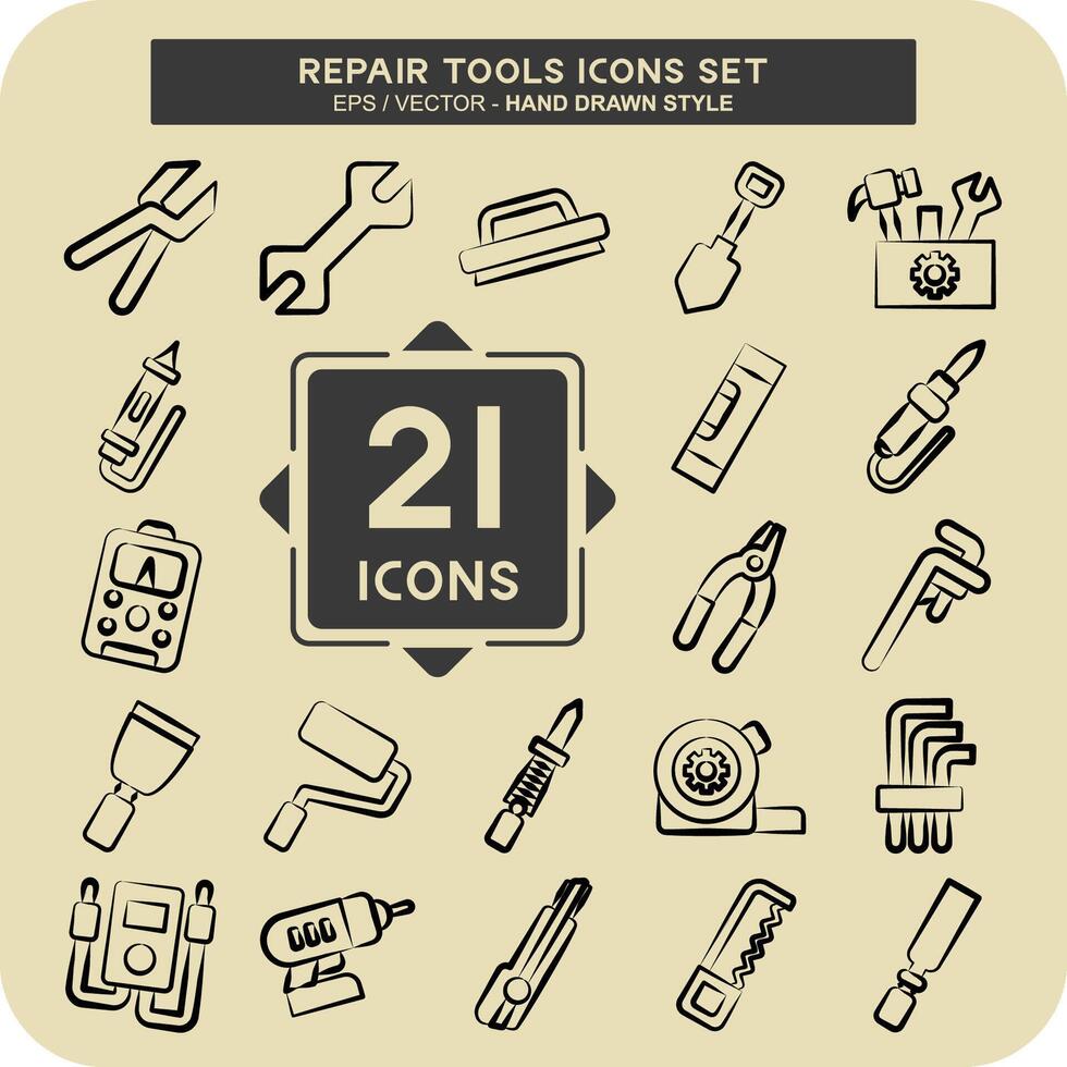 Icon Set Repair Tools. related to Education symbol. hand drawn style. design editable vector