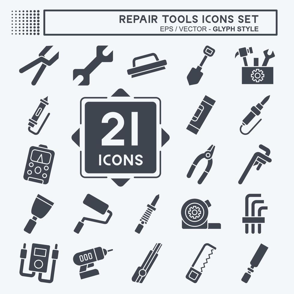 Icon Set Repair Tools. related to Education symbol. glyph style. design editable vector