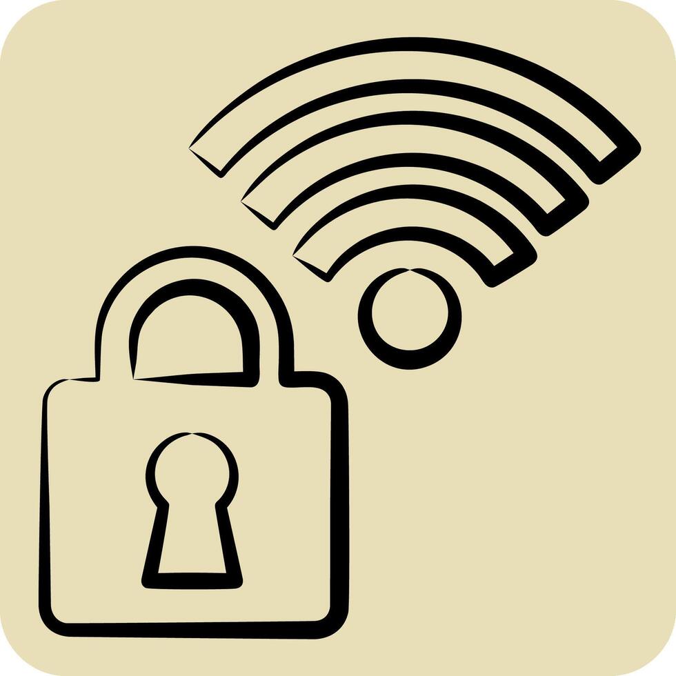 Icon Secured. related to Wifi symbol. hand drawn style. design editable vector