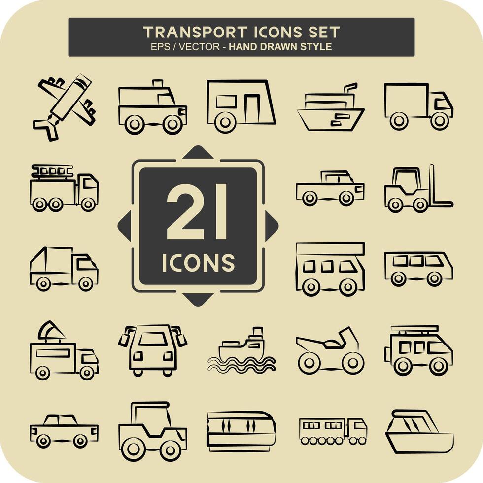 Icon Set Transport. related to Holiday symbol. hand drawn style. design editable vector