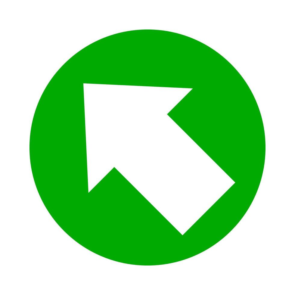 white arrow pointing left up in circle green for icon flat isolated on white, circle with arrow for button app, arrow sign of next or download upload concept, arrow simple symbol for left direction vector
