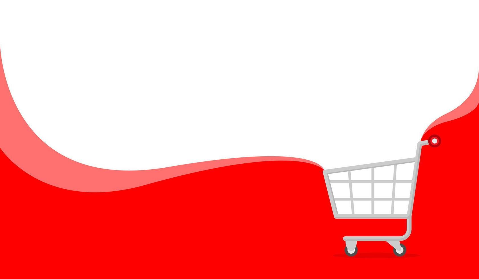 banner red and white copy space for shopping online, icon cart on banner template ad, basket purchase in online shop background, trolley cart symbol for banner e-commerce, cart simple flat advertising vector