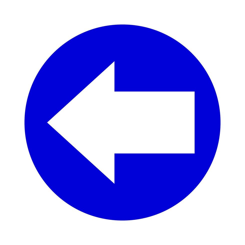 white arrow pointing left in circle blue for icon flat isolated on white, circle with arrow for button interface app, arrow sign of next or download upload concept, arrow simple symbol for direction vector