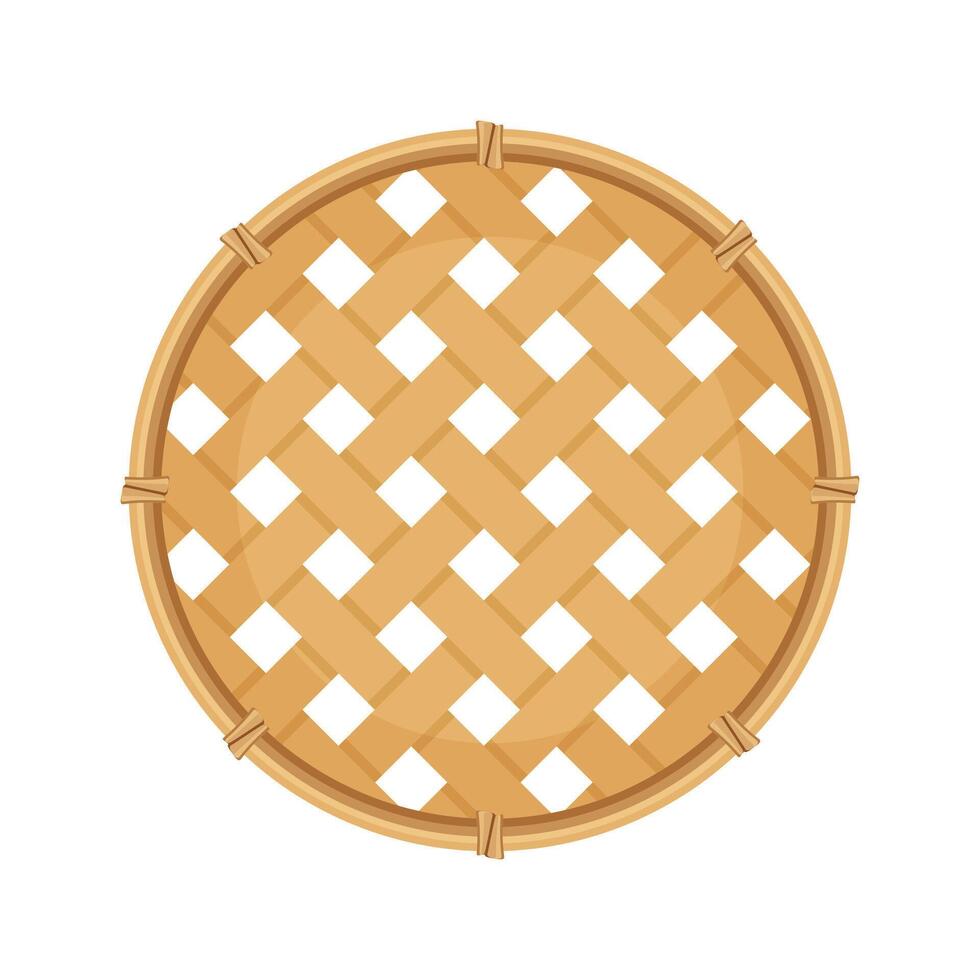 bamboo basket weave brown in top view isolated on a white, empty basket weave bamboo or sieve wicker handmade brown, handicraft braided basket round shape, bamboo sieve basketry circle vector