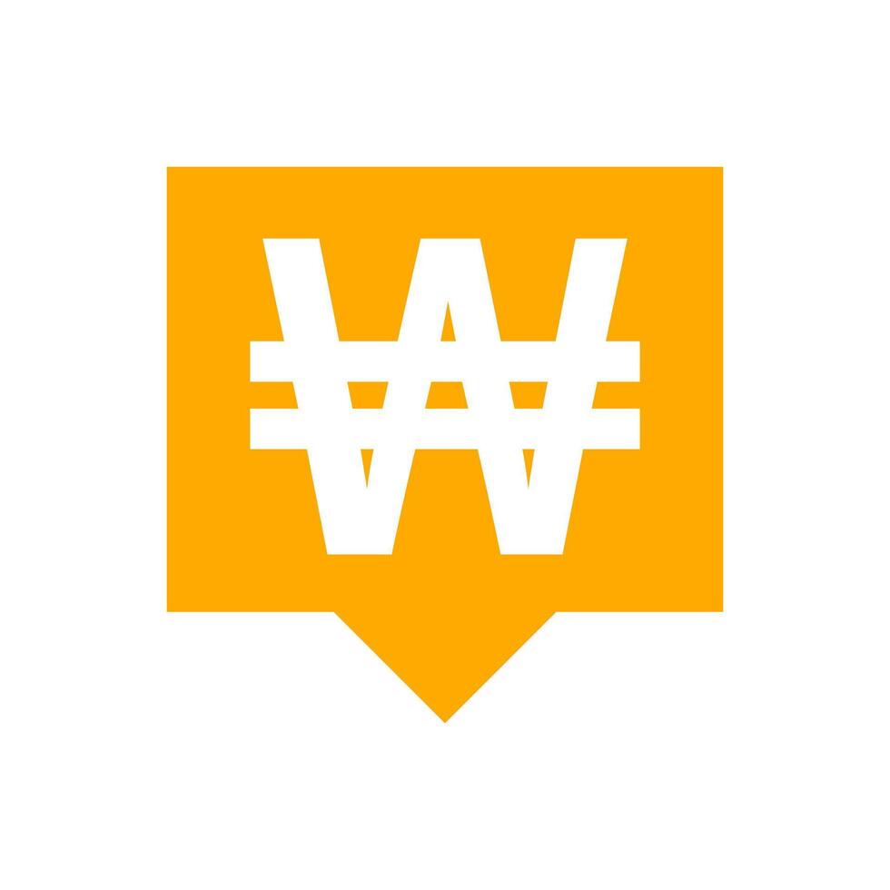 won currency symbol in speech bubble square shape for icon, monetary won currency symbol, korean won coin in flat style for digital app and website, won symbol orange vector