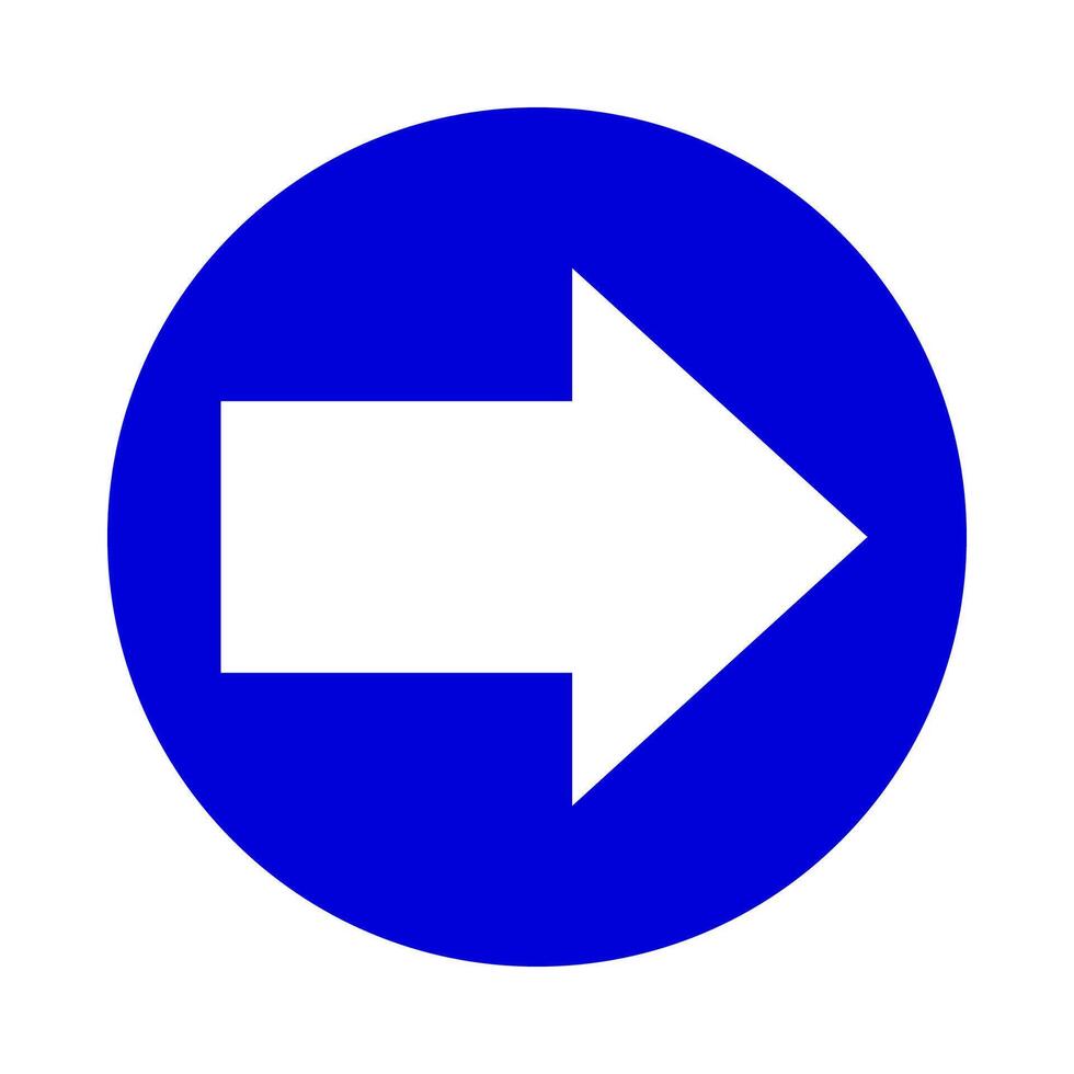 white arrow pointing right in circle blue for icon flat isolated on white, circle with arrow for button interface app, arrow sign of next or download upload concept, arrow simple symbol for direction vector