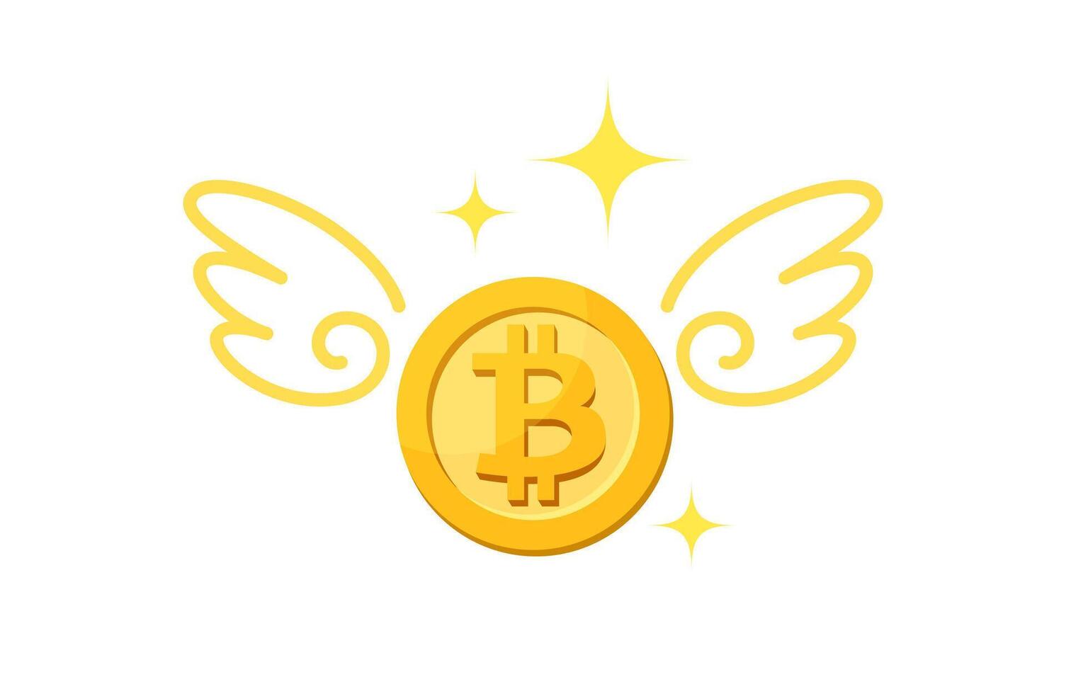 icon bitcion cryptocurrency money gold and wing, currency digital coin for loss financial concept, penny and wings fly concept, symbol bitcoin money coin fly up, bitcoin money with loss tax or debt vector