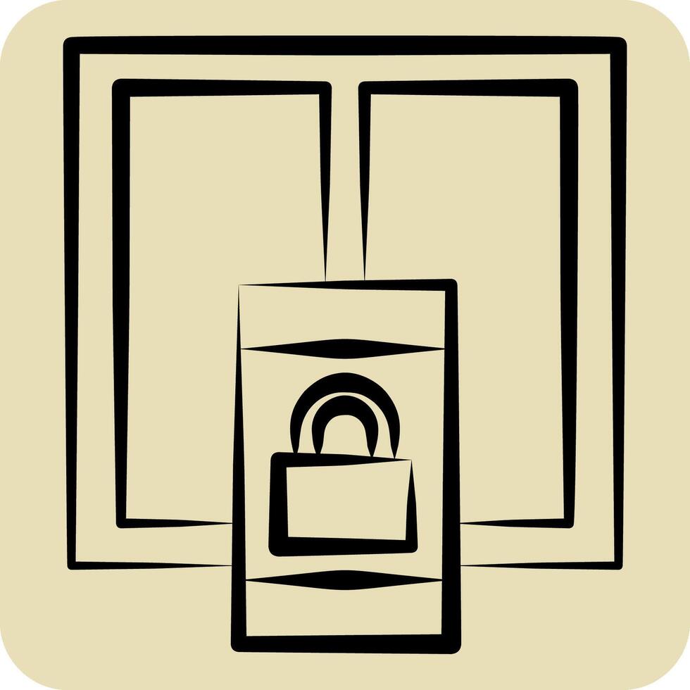 Icon Window Lock. related to Home Security symbol. hand drawn style vector