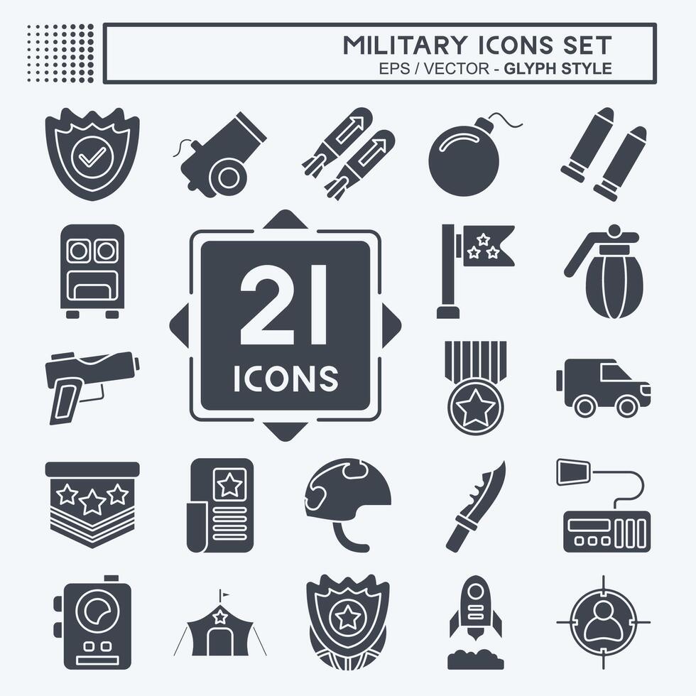 Icon Set Military. related to War symbol. glyph style. design editable vector