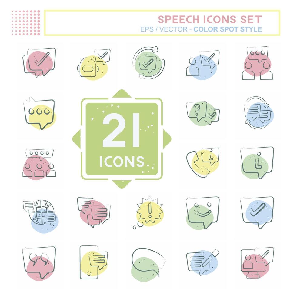 Icon Set Speech. related to Technology symbol. Color Spot Style. design editable vector