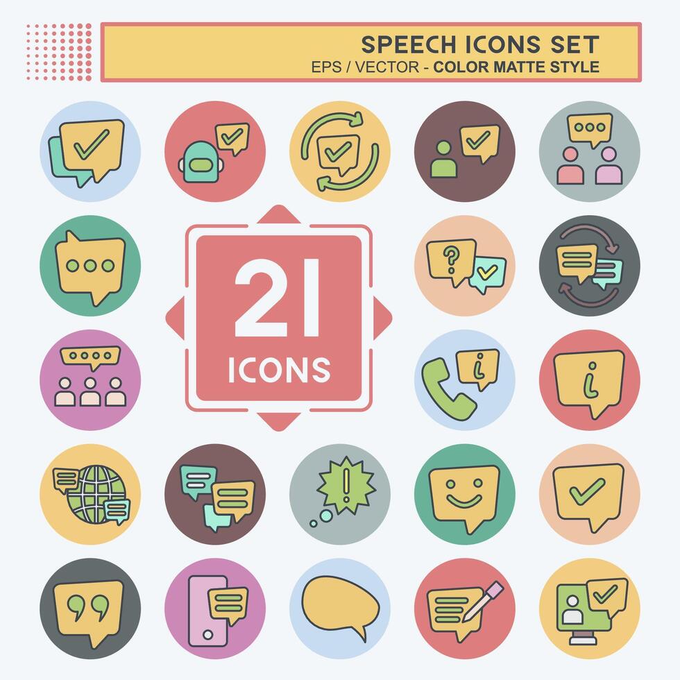 Icon Set Speech. related to Technology symbol. color mate style. design editable vector