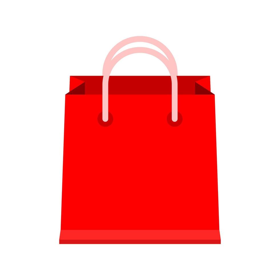 bag paper red for icon isolated on white, cardboard red handle bag for retail container, clip art packaging bag red color, paper bag blank vector