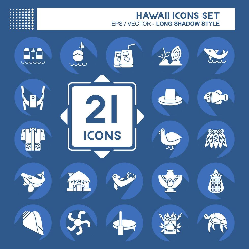 Icon Set Hawaii. related to Holiday symbol. long shadow style. design editable vector