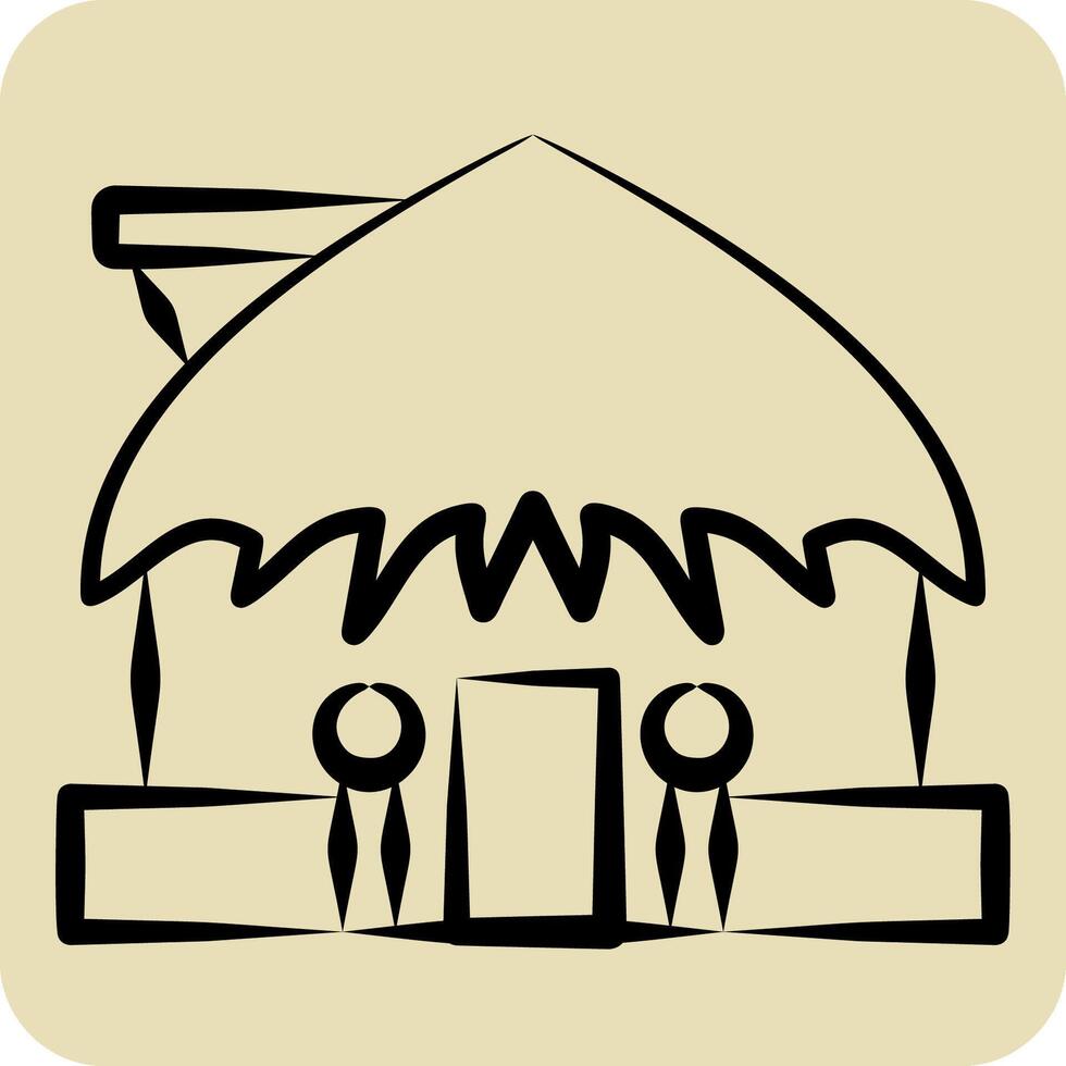 Icon Hut. related to Hawaii symbol. hand drawn style. design editable vector