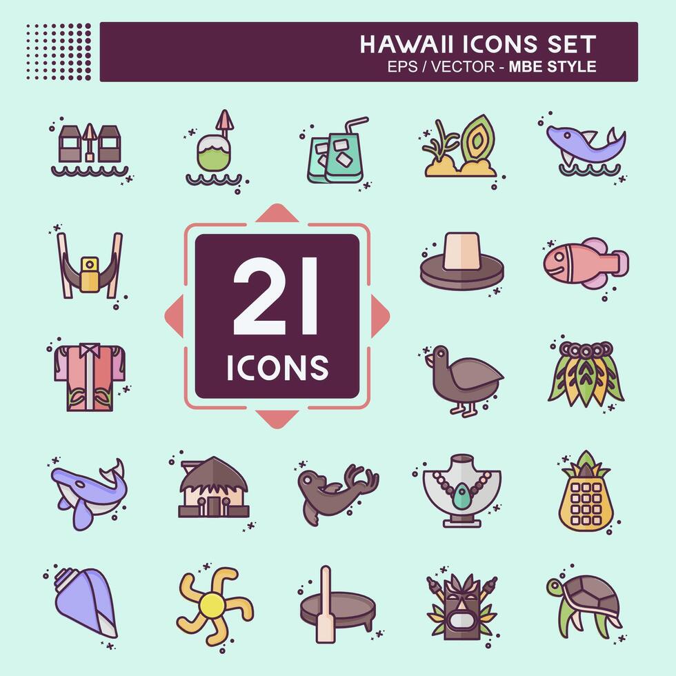 Icon Set Hawaii. related to Holiday symbol. MBE style. design editable vector