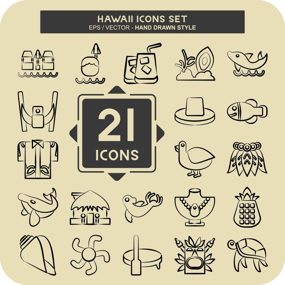 Icon Set Hawaii. related to Holiday symbol. hand drawn style. design editable vector