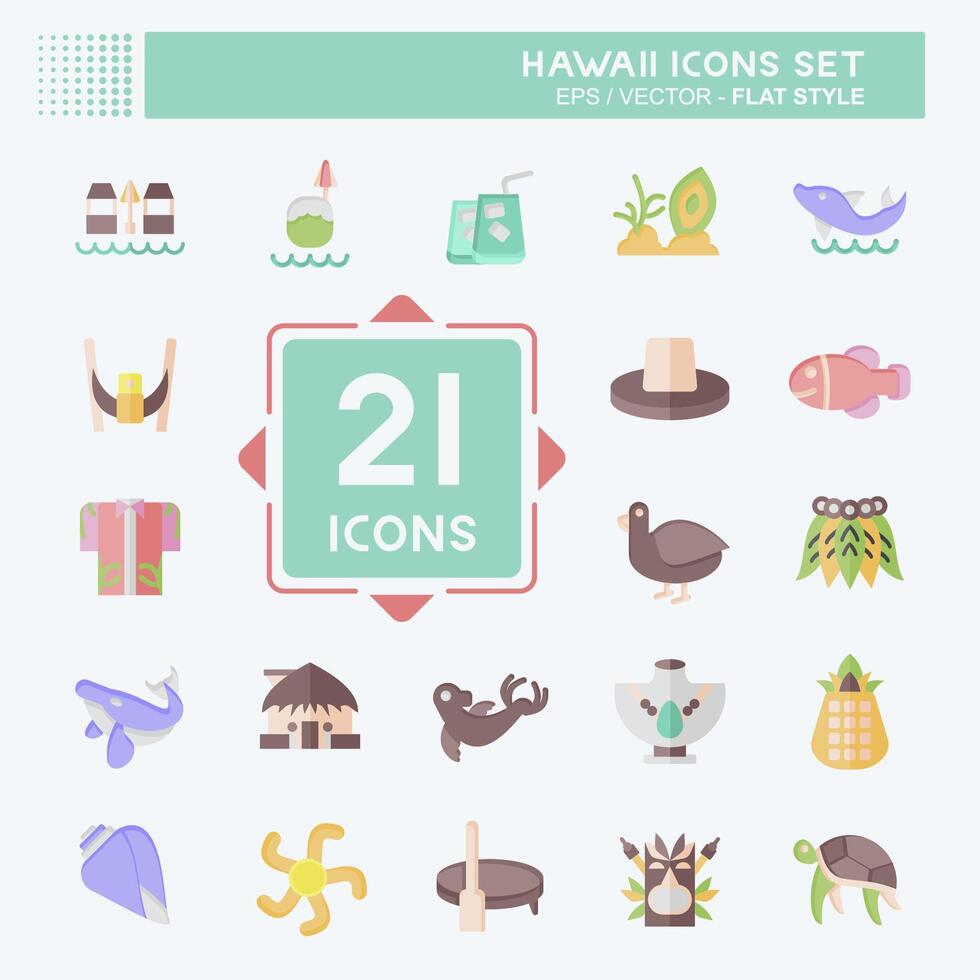 Icon Set Hawaii. related to Holiday symbol. flat style. design editable vector