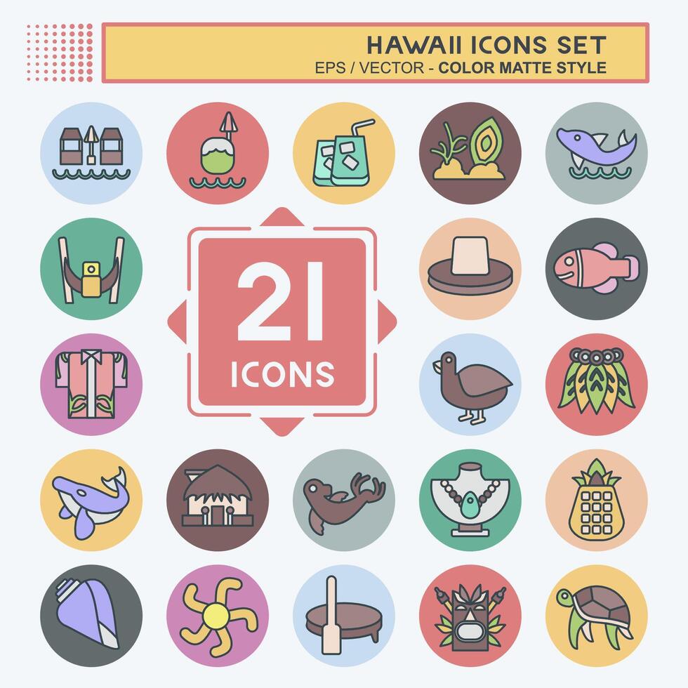 Icon Set Hawaii. related to Holiday symbol. color mate style. design editable vector