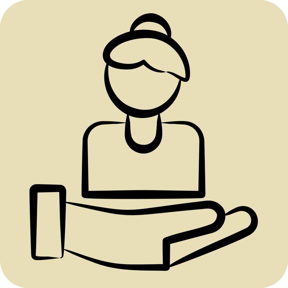 Icon Caring For Women. related to Feminism symbol. hand drawn style. design editable vector