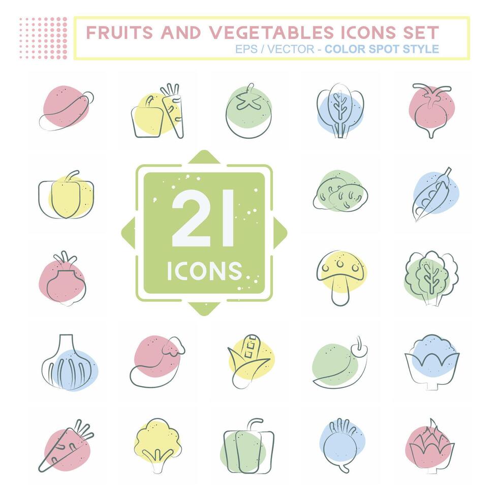 Icon Set Fruits and Vegetables. related to Education symbol. Color Spot Style. editable vector