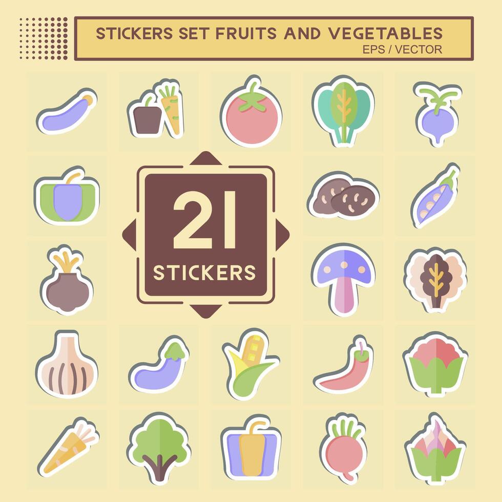 Sticker Set Fruits and Vegetables. related to Education symbol. editable vector