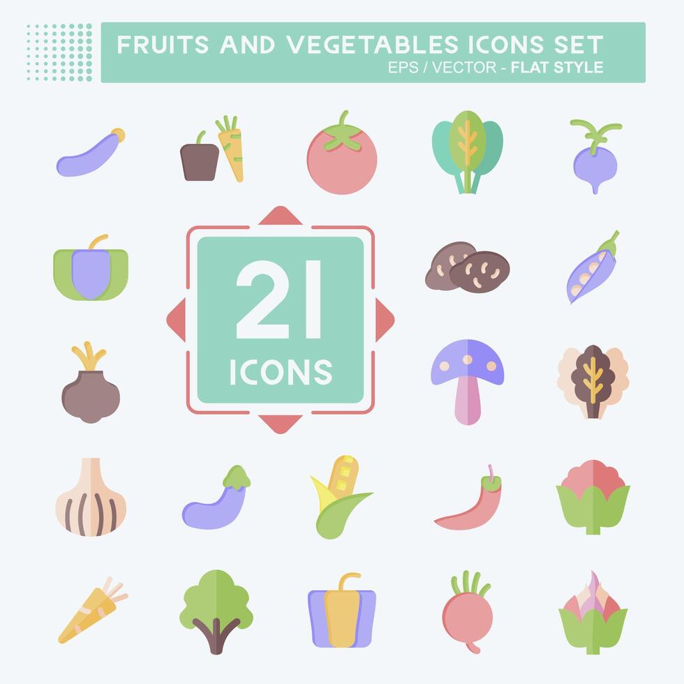 Icon Set Fruits and Vegetables. related to Education symbol. flat style. editable vector