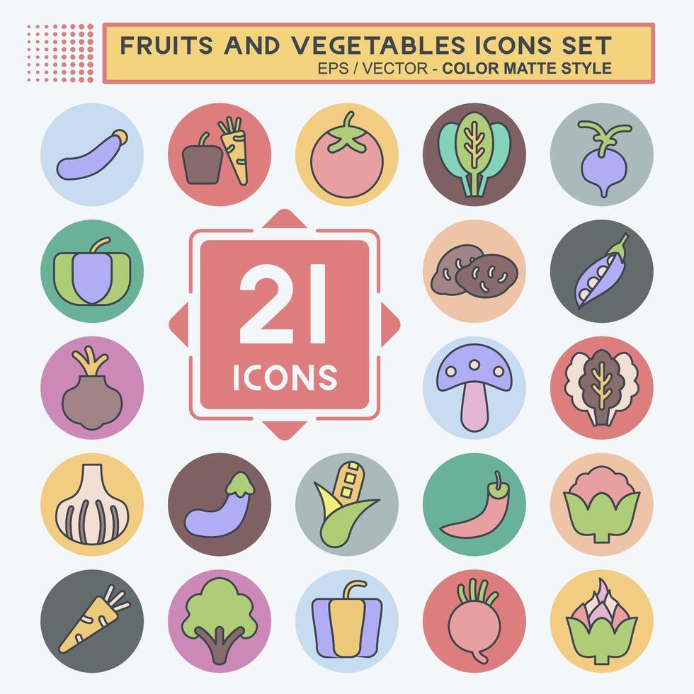 Icon Set Fruits and Vegetables. related to Education symbol. color mate style. editable vector