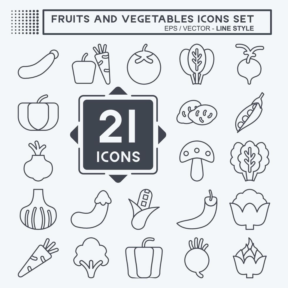 Icon Set Fruits and Vegetables. related to Education symbol. line style. editable vector