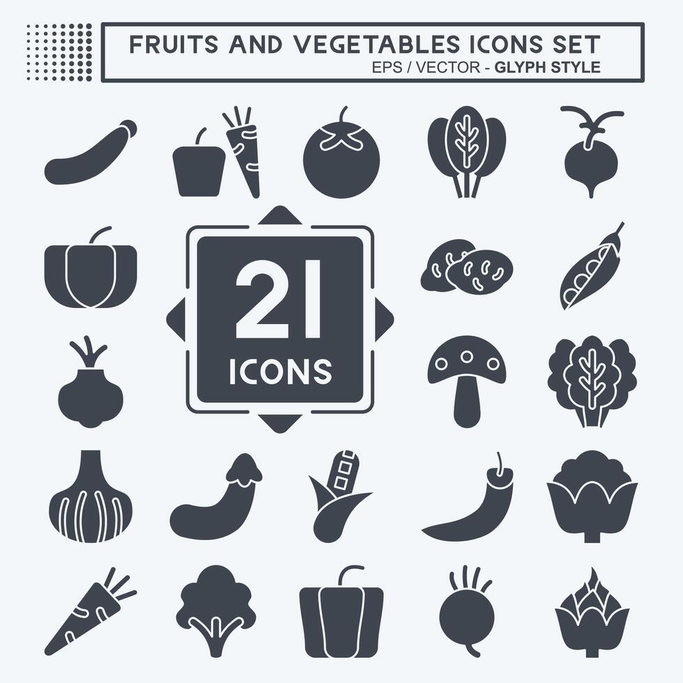 Icon Set Fruits and Vegetables. related to Education symbol. glyph style. editable vector