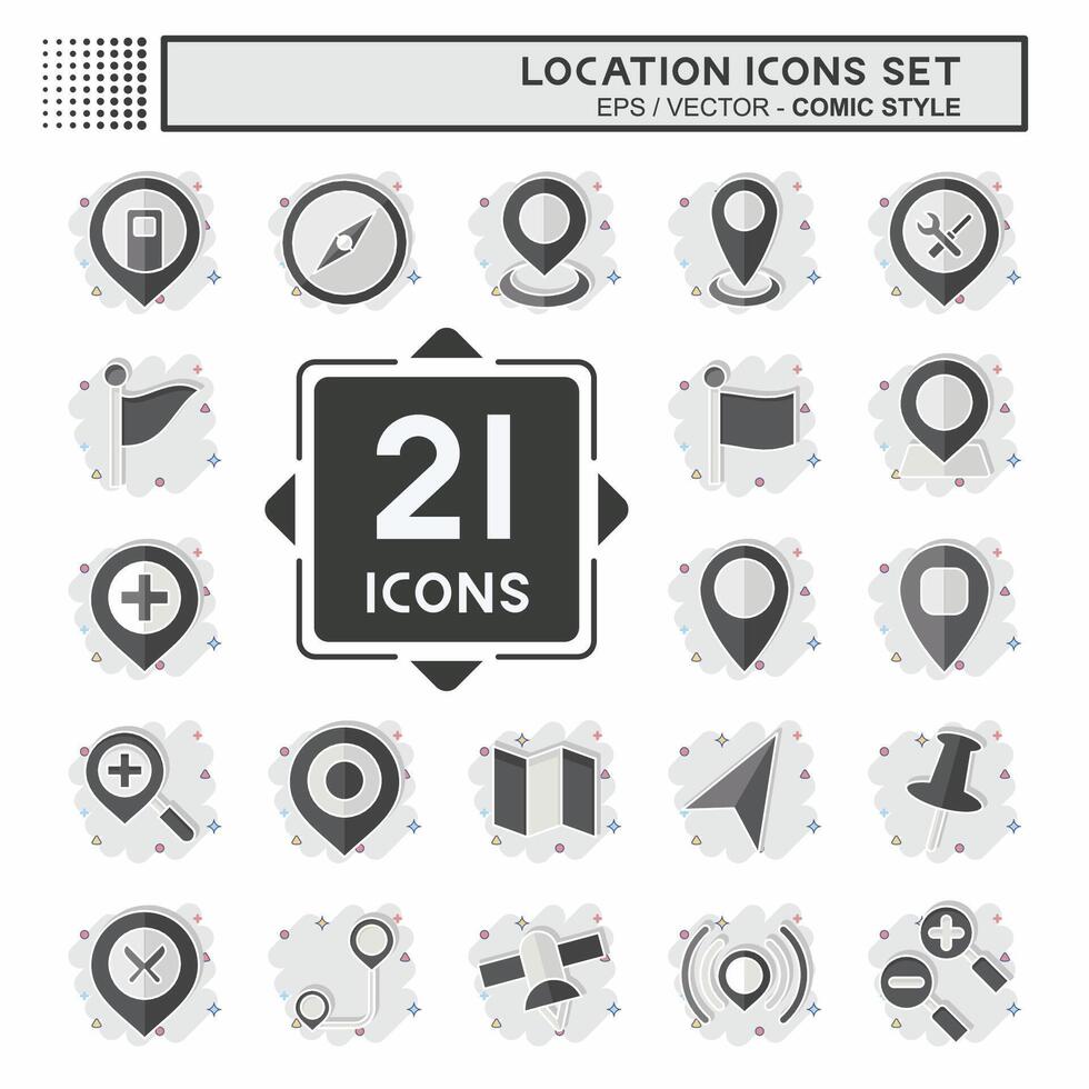 Icon Set Location. related to Holiday symbol. comic style. design editable vector