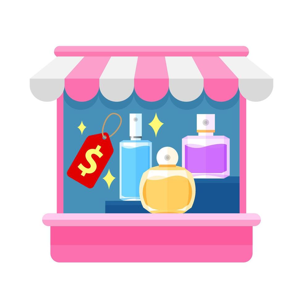 storefront pink of perfume shop, perfume store front for symbol shop online ad, clip art perfume shop for online shopping flat icon, illustration perfume shop of infographics website vector